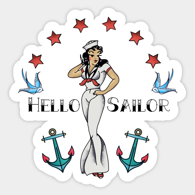 Jerry Style Hello Sailor Vintage Pin Up Tattoo Sticker by LittleBunnySunshine